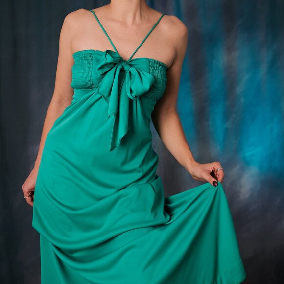 Emerald Green 70's Halter Dress Maxi Disco Era - Picture 10 of 12